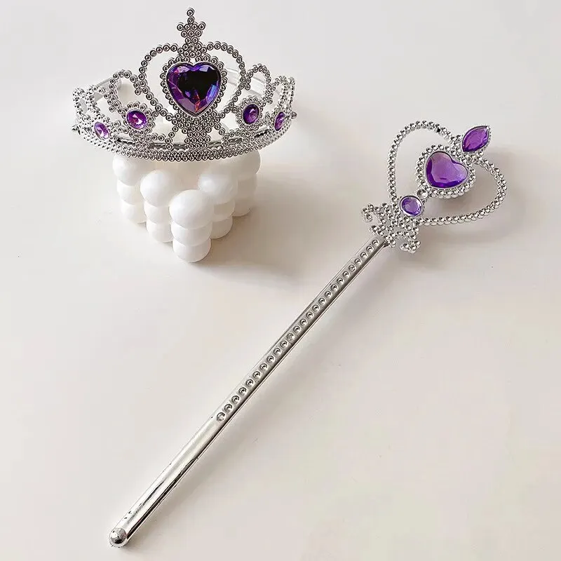 6pcs Rhinestone Tiara Crown and Magic Wand With Glitter Crystal Head