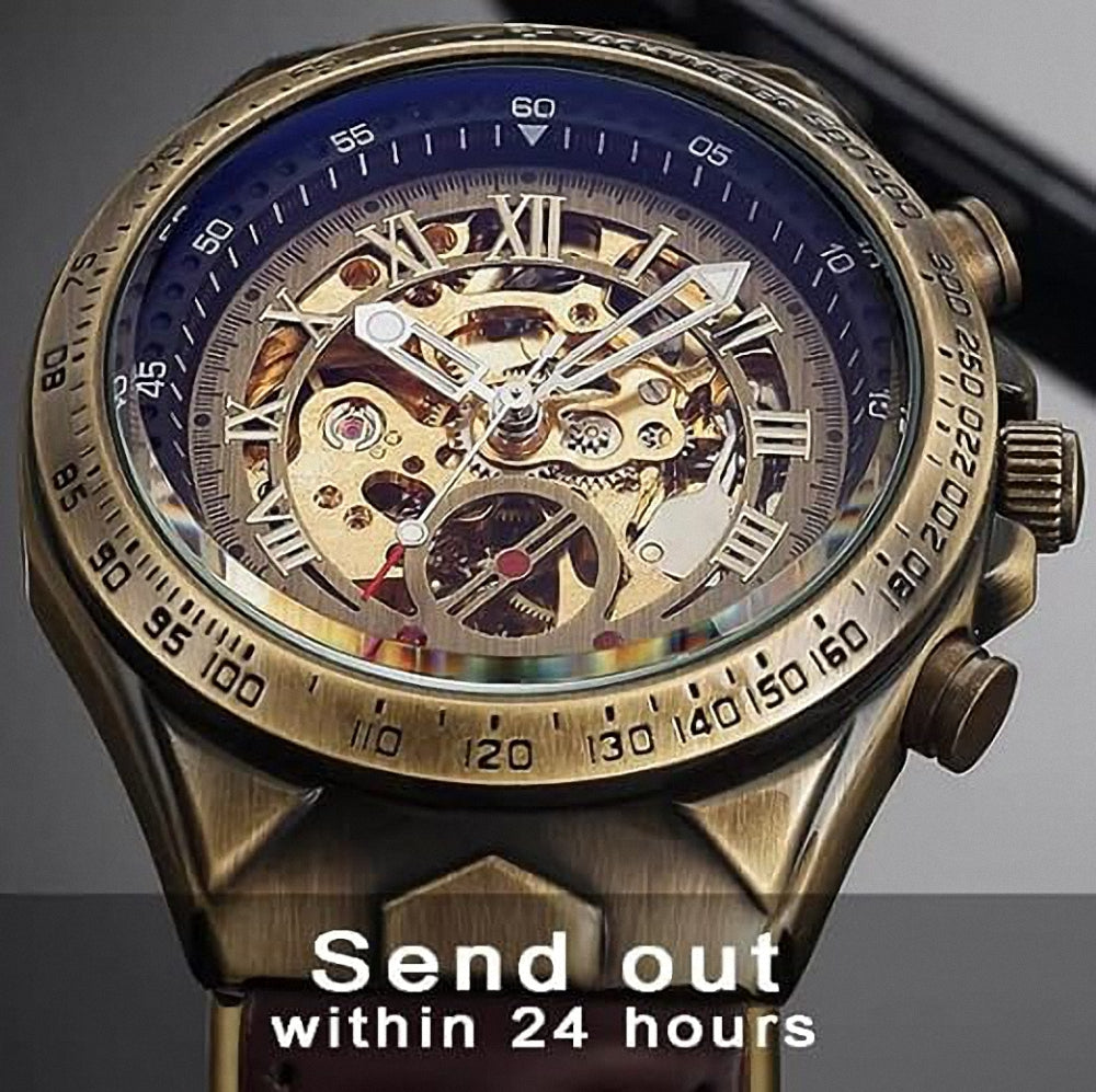 Bronze Retro Skeleton Automatic Mechanical Watch for Men