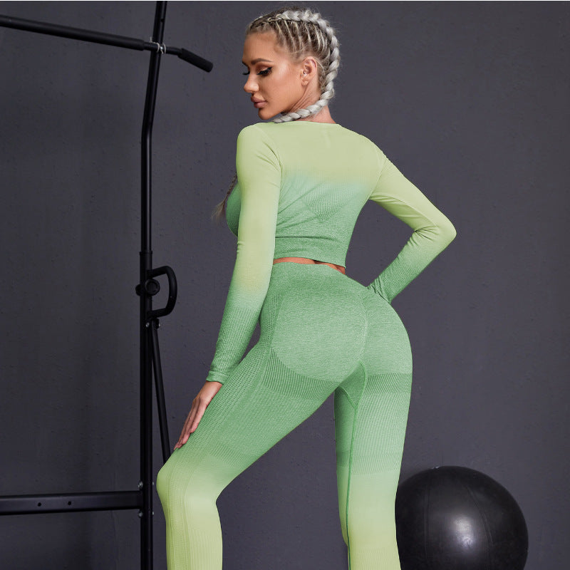 Seamless Yoga Sets Sports Fitnes High Waist Hip Raise Pants Long-Sleeved