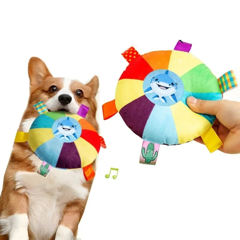Funny Rainbow Plush Flying Saucer Dog Toys Outdoor Interactive