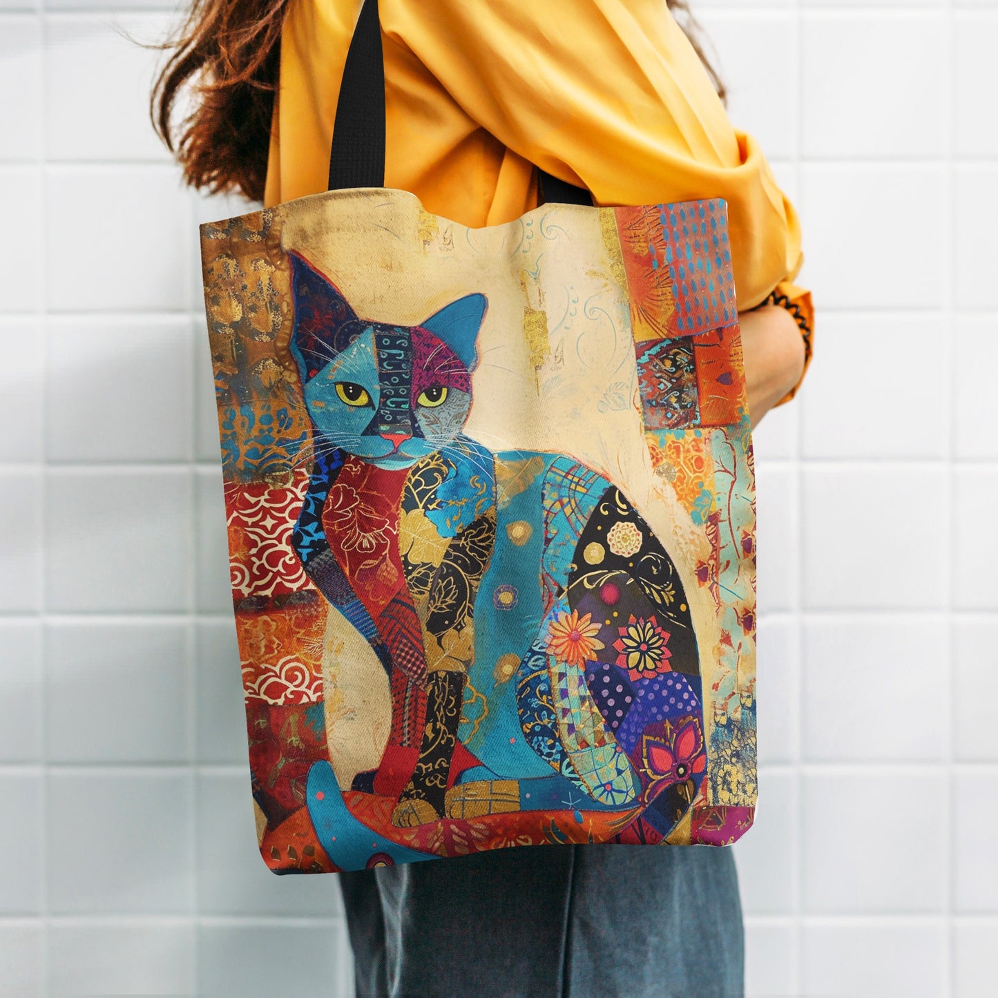 Floral Cat Pattern Tote Bag
