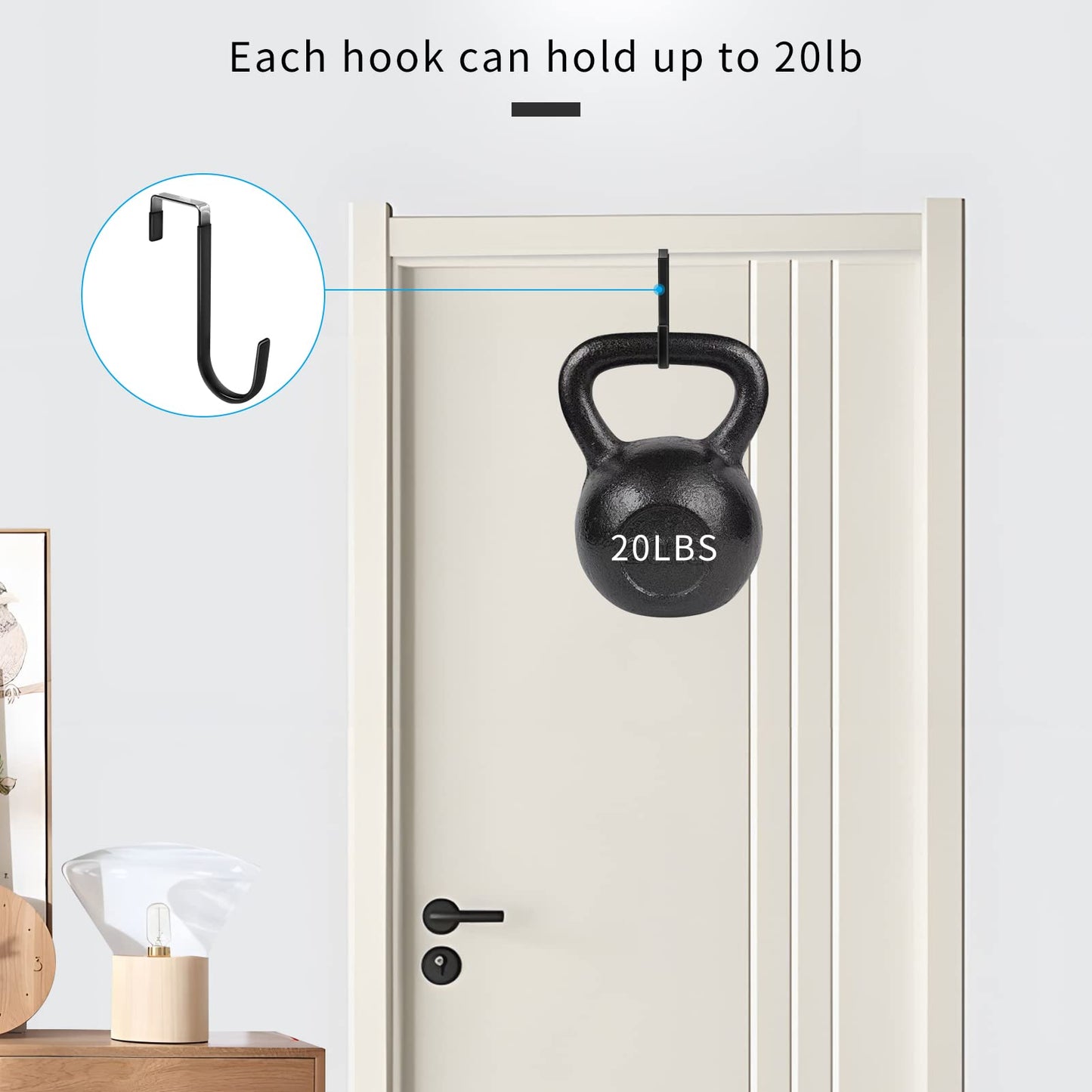 4pcs Door Hangers Hooks with Rubber Organizer Hooks