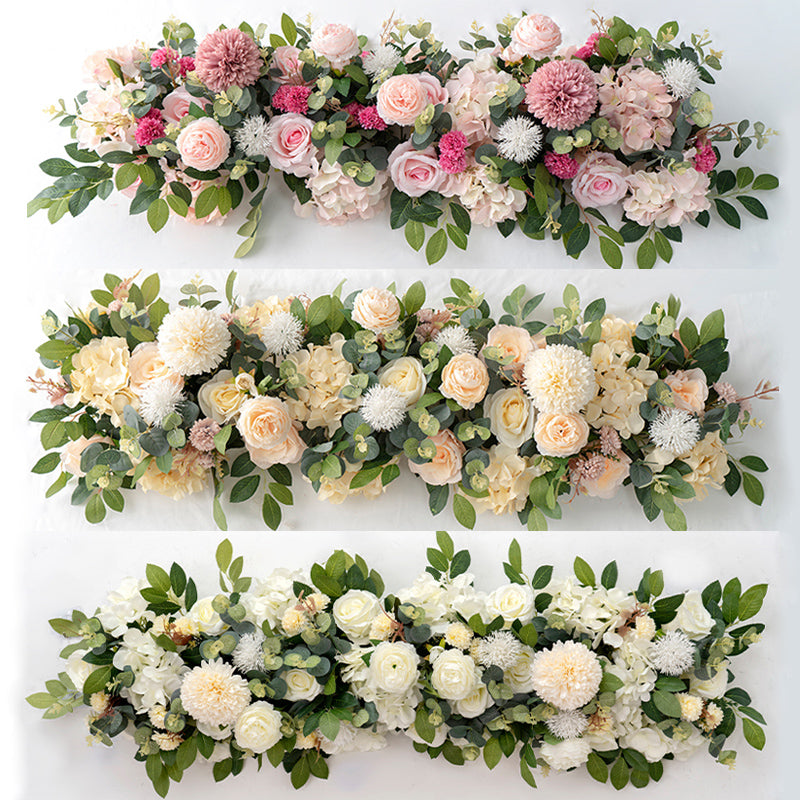 100cm Luxury White Rose Artificial Flower Row Wedding Table Centerpiece
