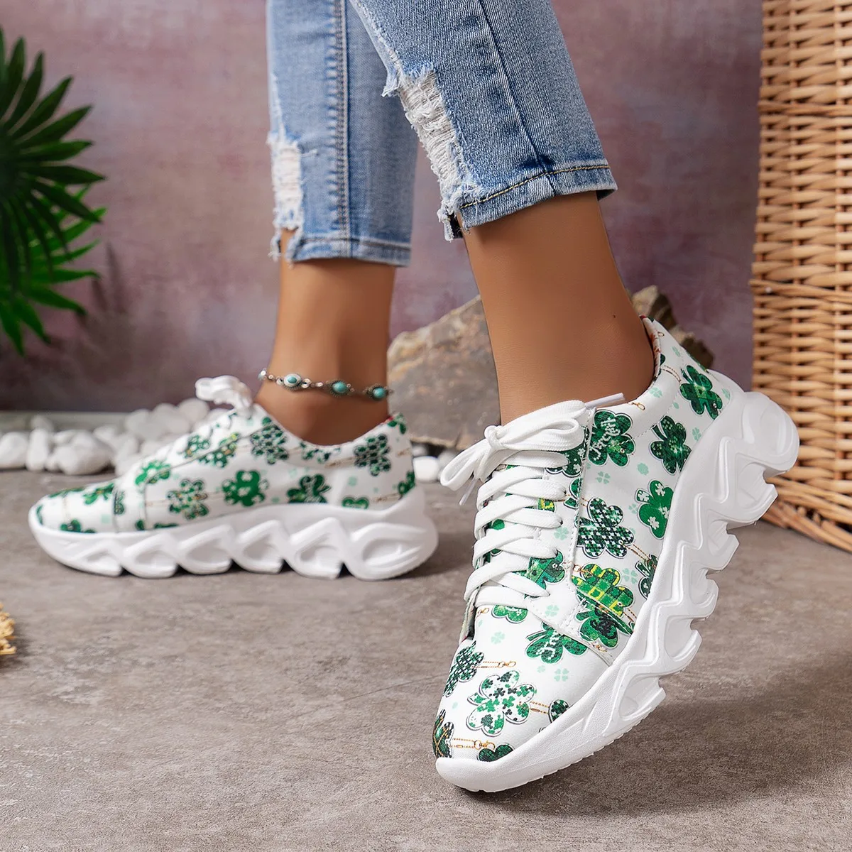 Fashion Mesh Printed Sock Sneakers Women