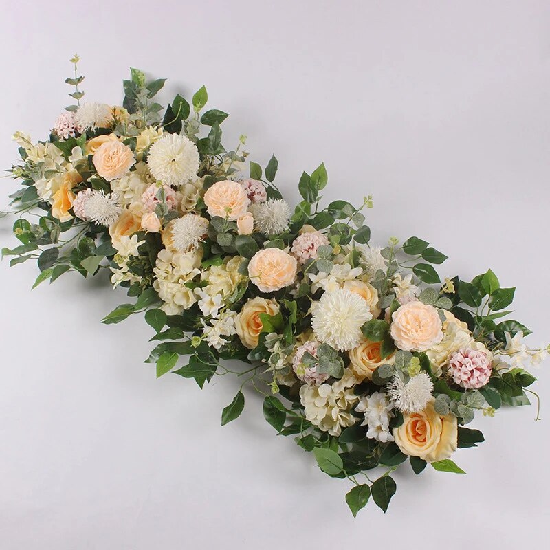 100cm Luxury White Rose Artificial Flower Row Wedding Table Centerpiece