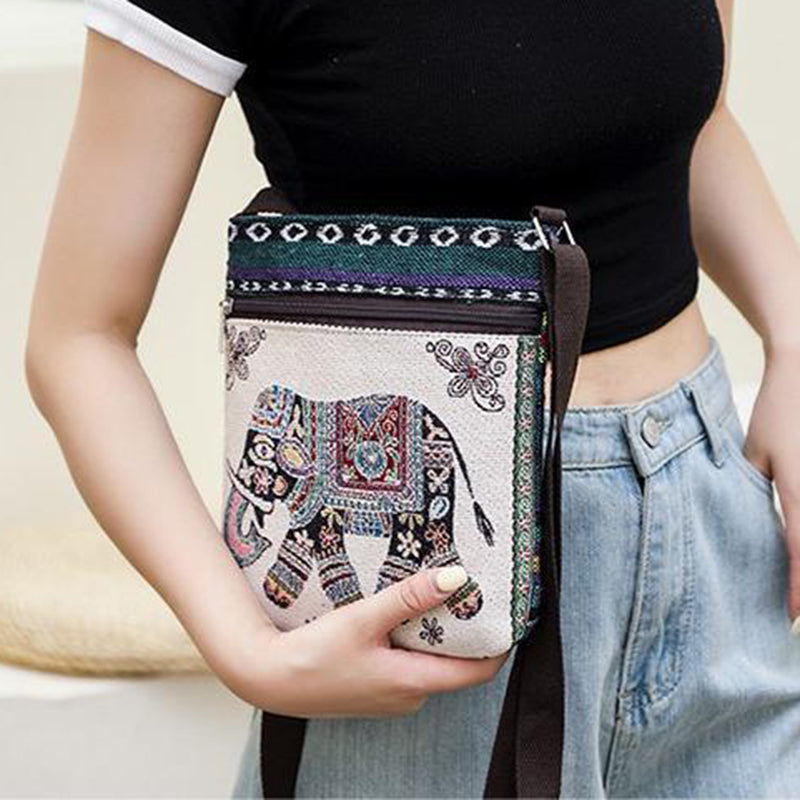 Women Small Canvas Embroidered Phone Shoulder Bag