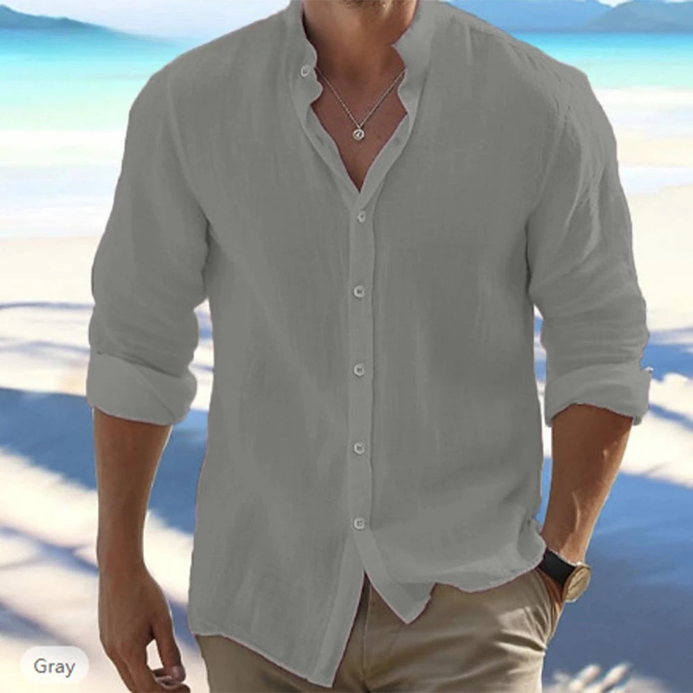 Men's Long-Sleeved Cotton Linen Summer Hot Sale Beach Style Shirts