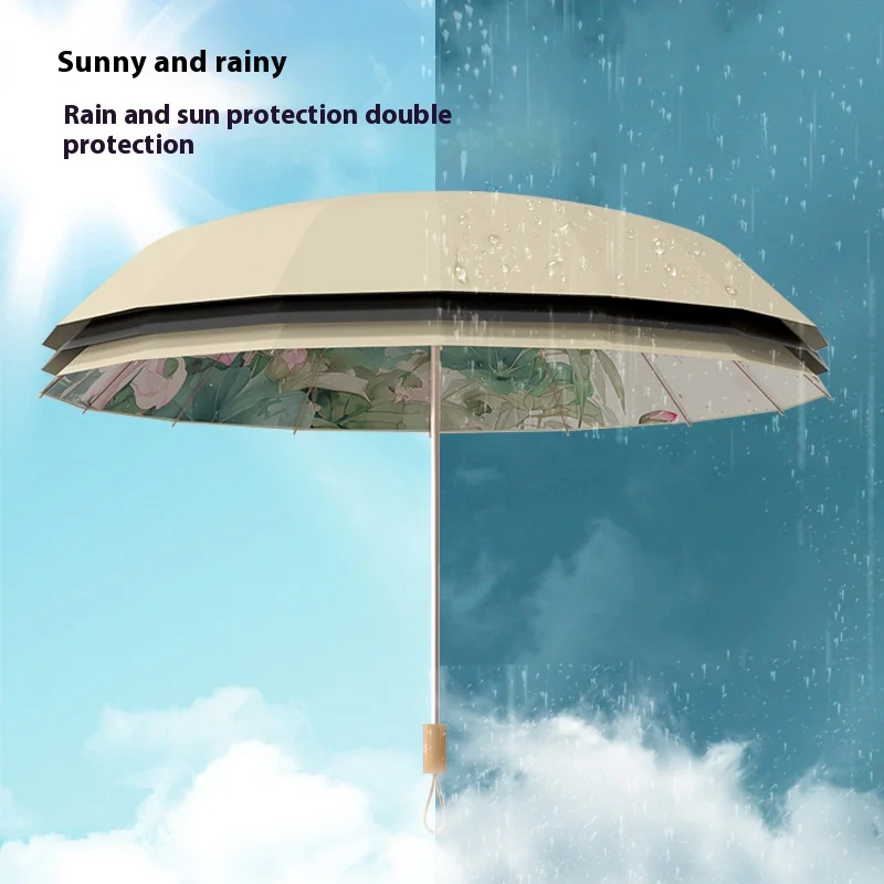 16 Bone Color Glue Gold Aluminum Alloy  Folding Umbrella