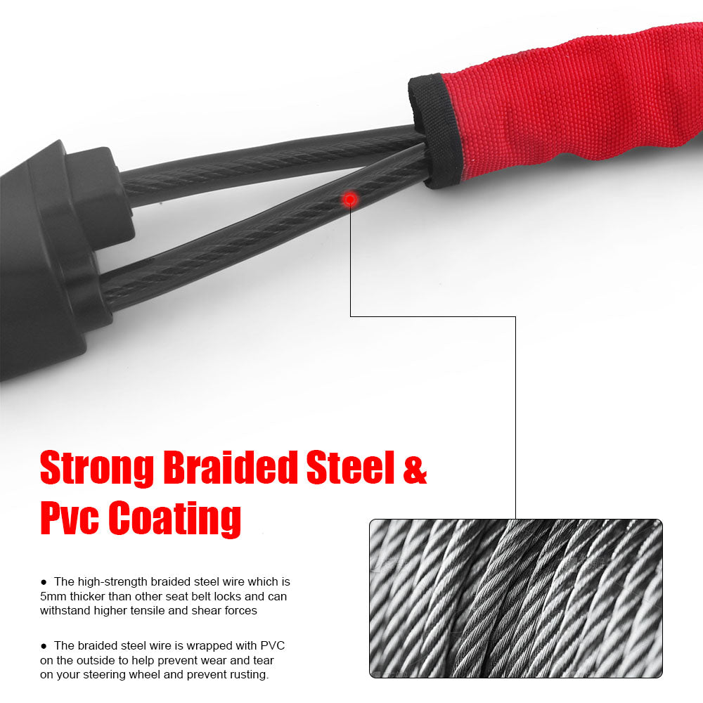 Car Steering Wheel Lock With Seat Belt Socket Steel