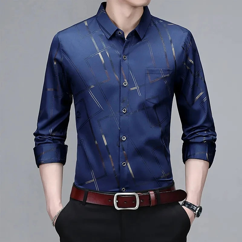 Men's Casual and Fashionable Long Sleeved Printed Shirt