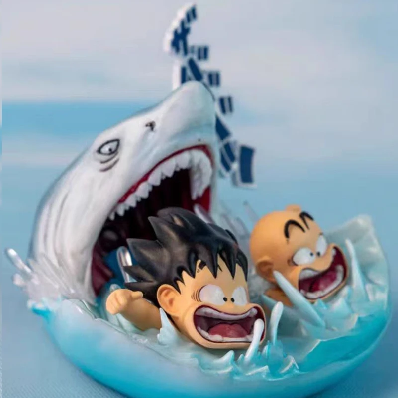 Anime Dragon Ball Action Figurine Krillin and Kid Gohan Shark Attack
