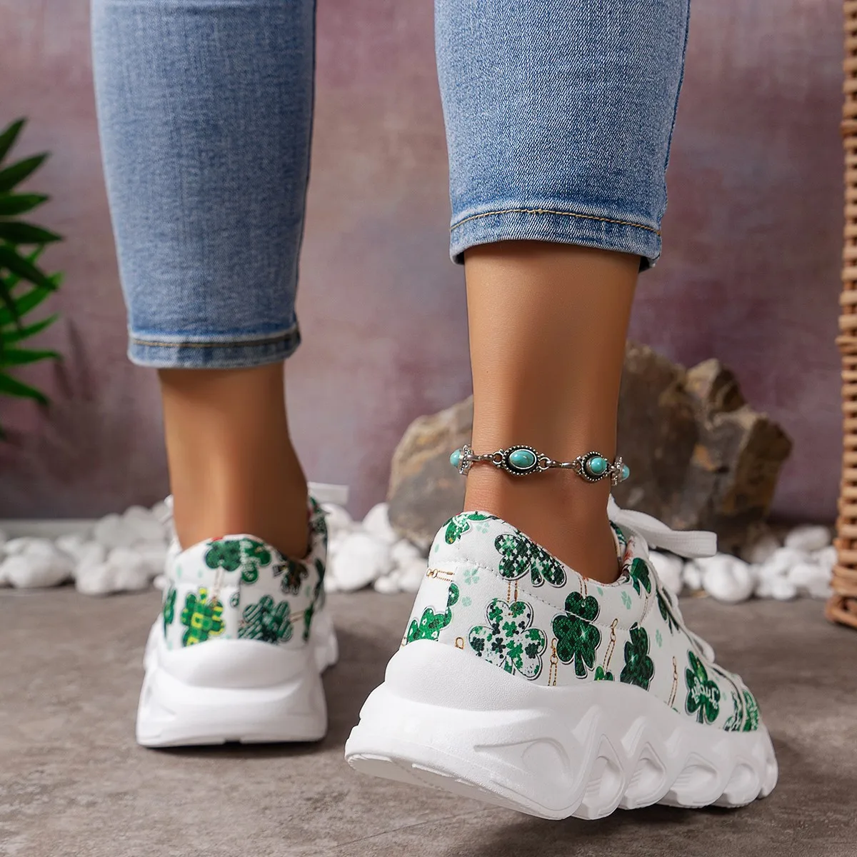 Fashion Mesh Printed Sock Sneakers Women