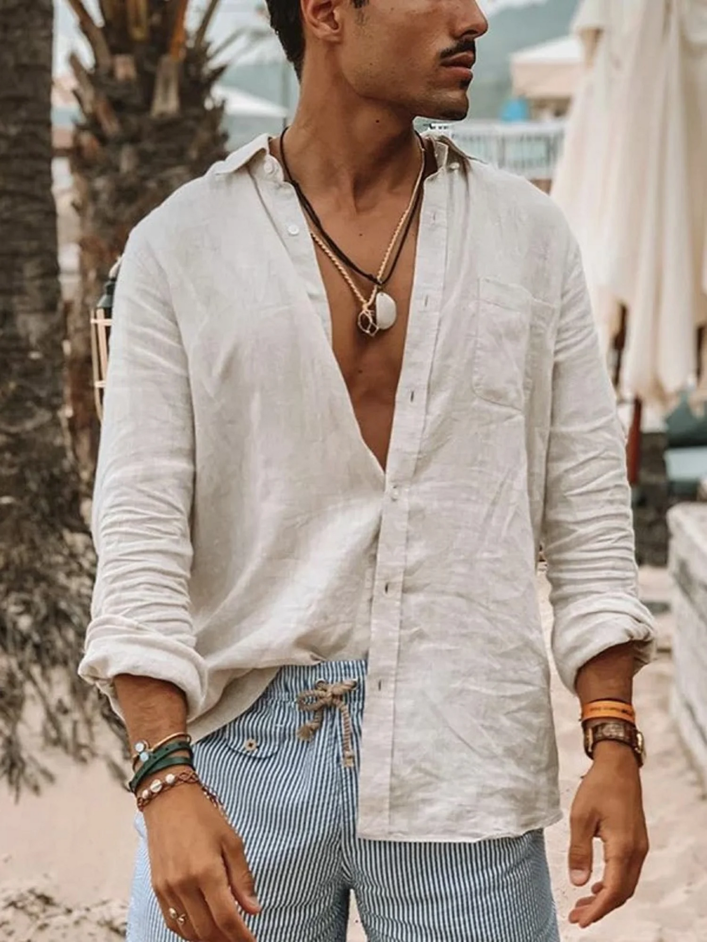 Men's casual fashion solid color thin long-sleeved shirt