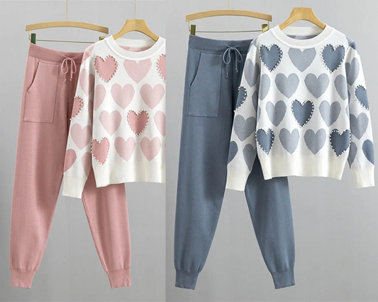 Casual Print Knit Sweater 2 Pieces Sets