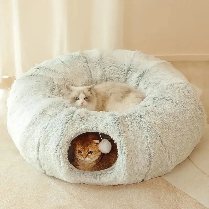Plush Cat Bed with Tunnel for Indoor Cats Multifunctional Cat Tunnel Bed