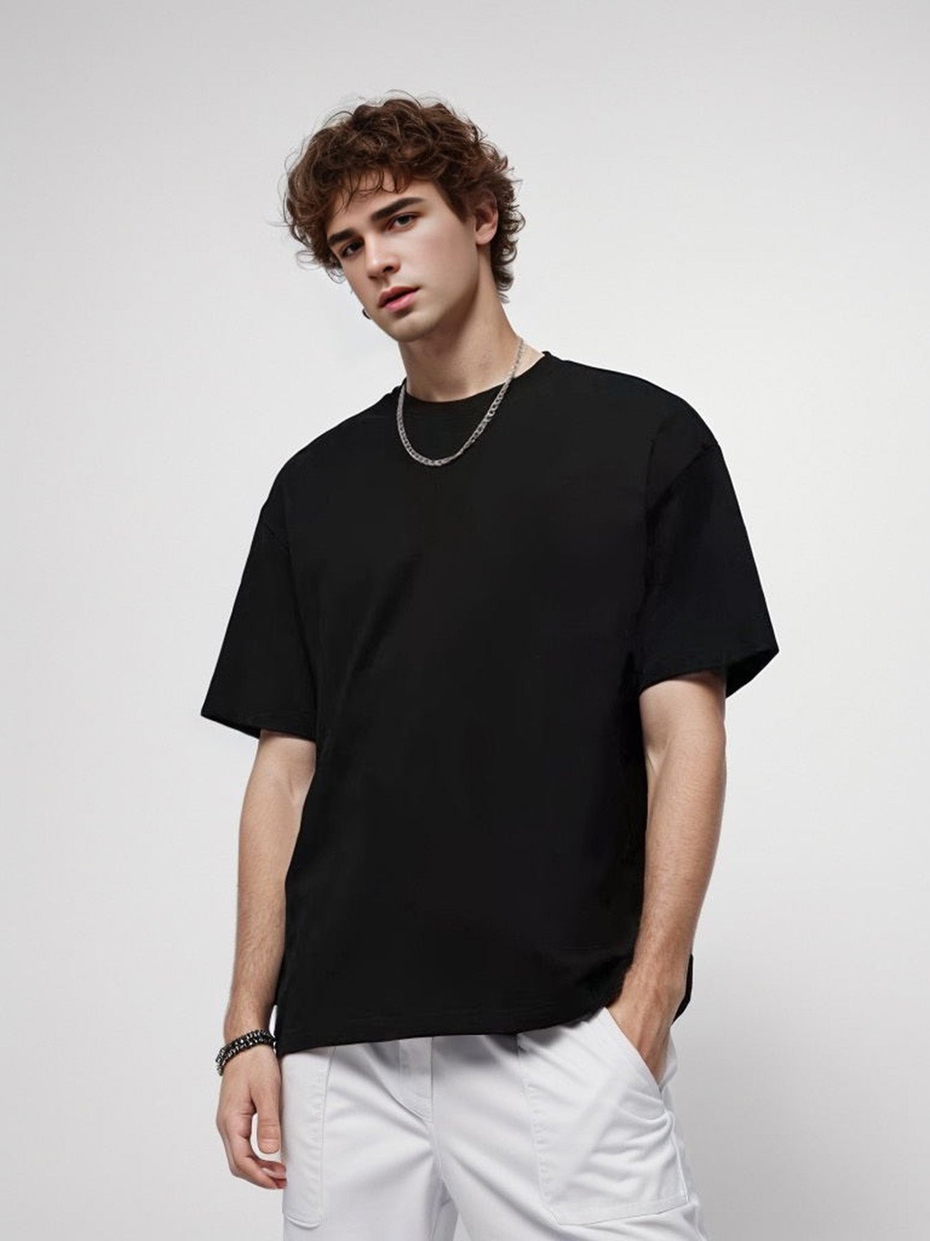 Heavy T-shirt for Men Short Sleeve Tee Cotton Solid Color Trend