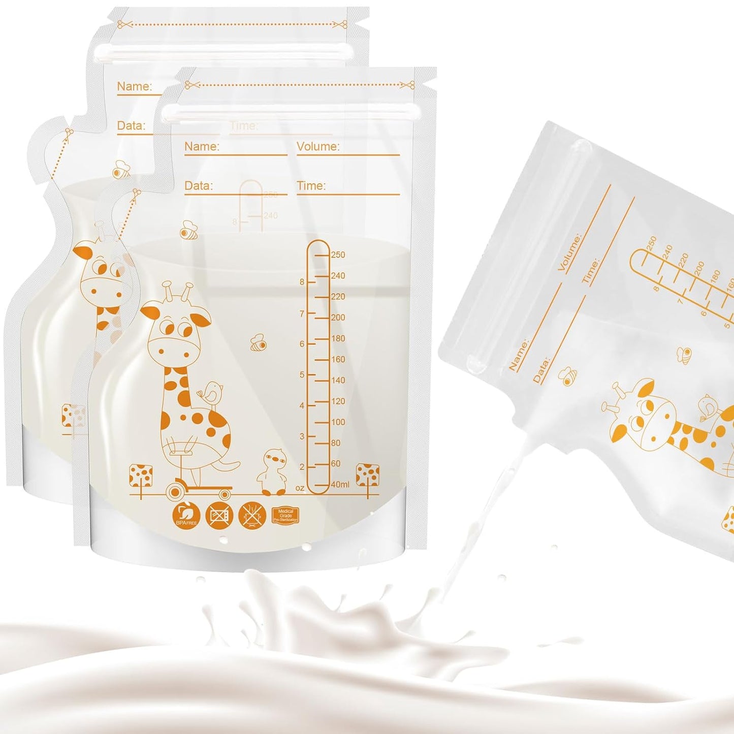 100 Pack Disposable Breastmilk Storage Bags 250ml