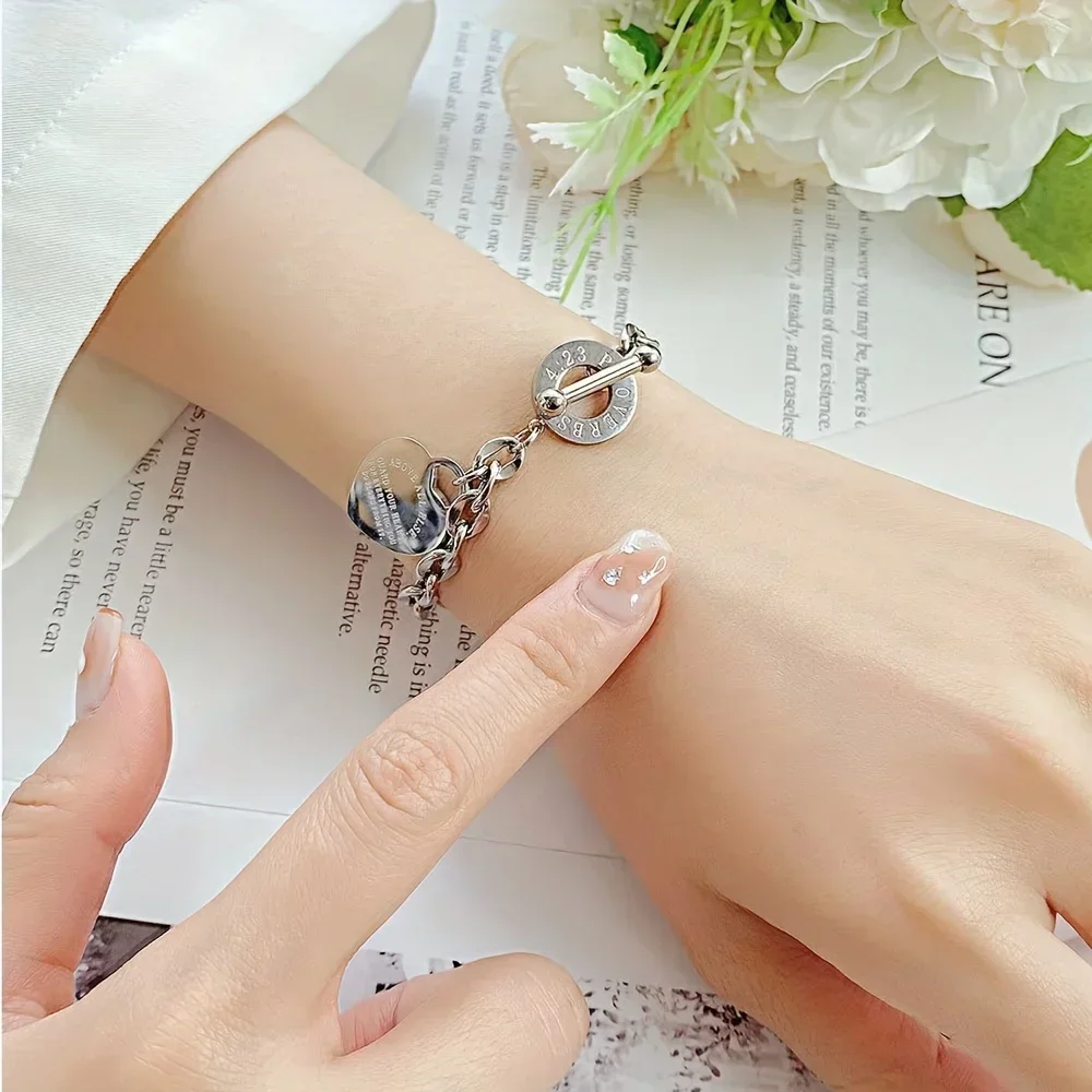 Stainless Steel Bracelet With Heart Pendant