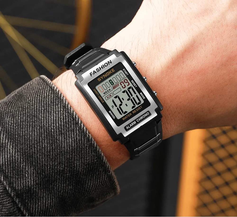 Men Rectangular Sports Electronic Watch Waterproof