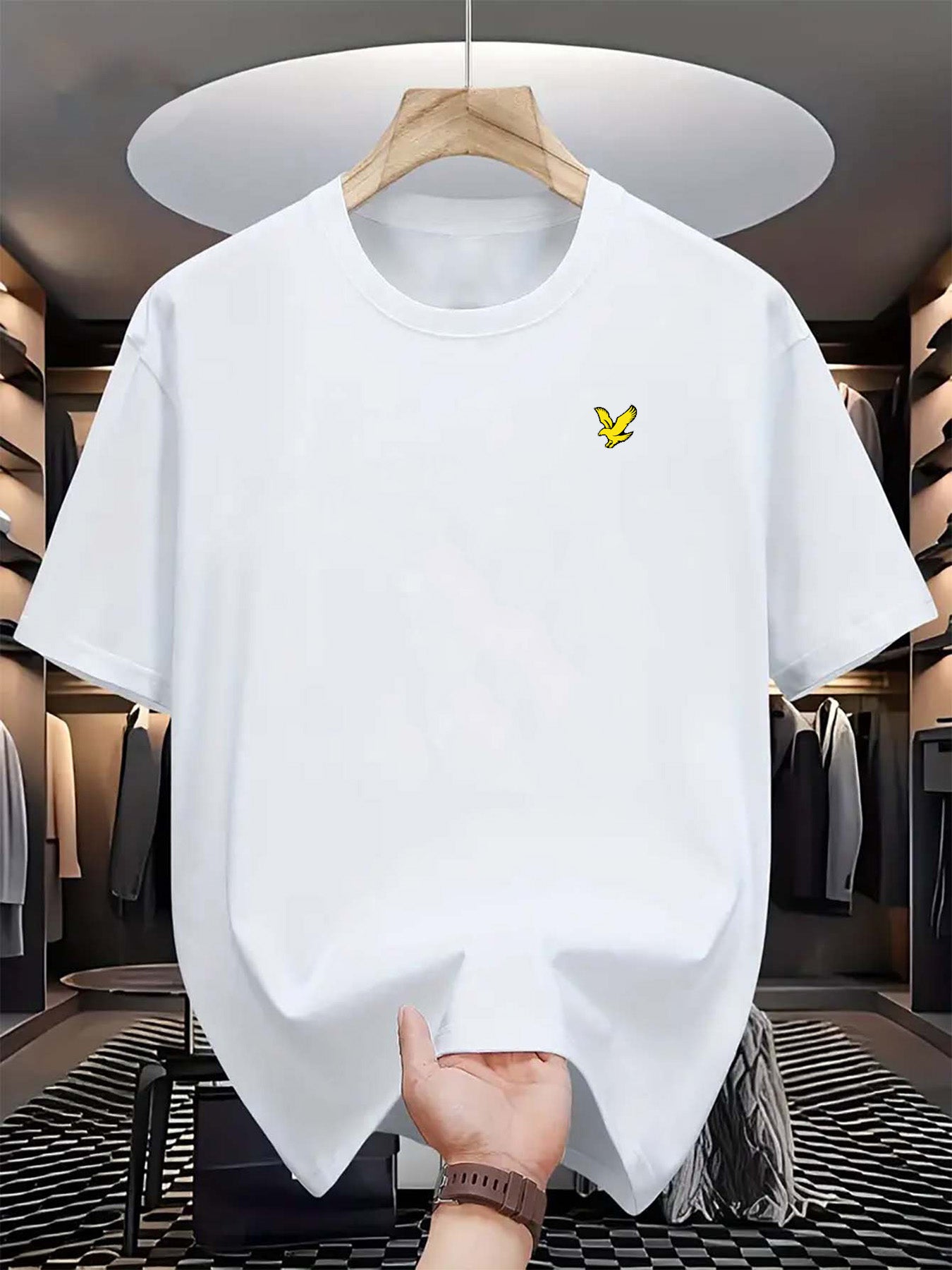 Summer men's 100 cotton sports casual fashionable loose oversized eagle logo