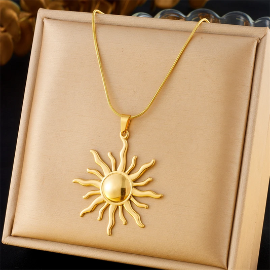 Stainless Steel Golden Fashion Sun Pendant Necklace