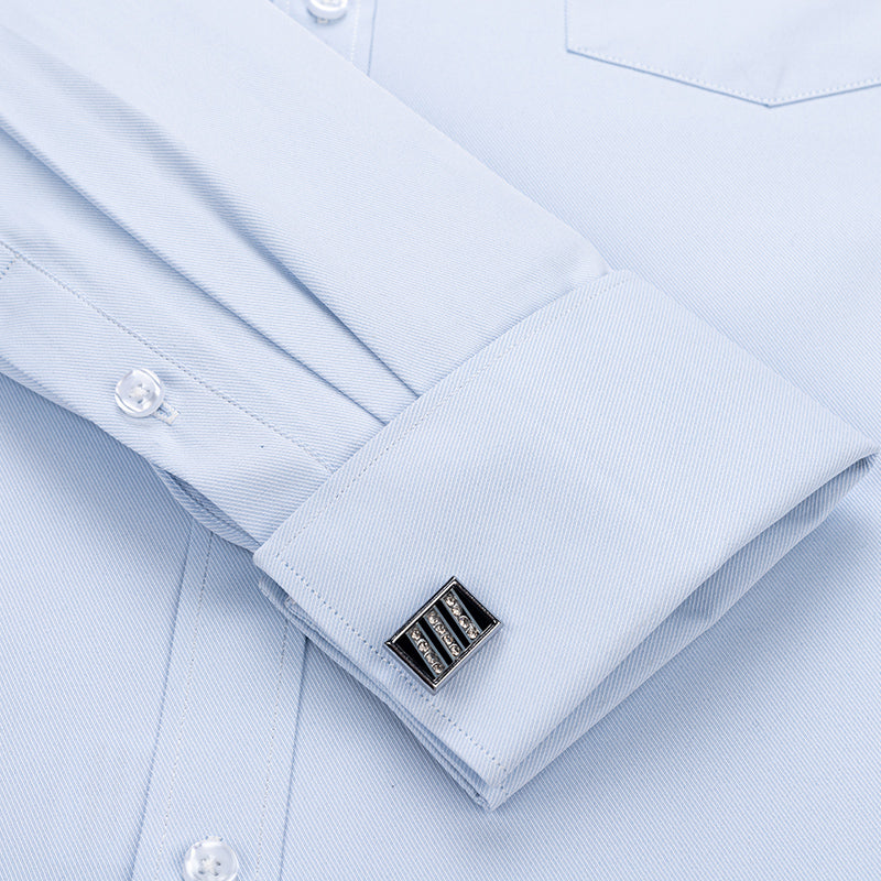 Men's French cufflink shirt loose version light blue white business formal men's shirt