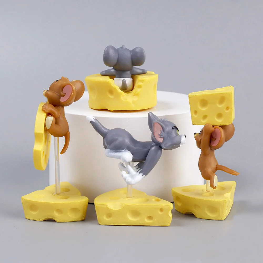 4pcs Tom Cat Jerry Mouse PVC Statue Action Figure Anime Collection Cake
