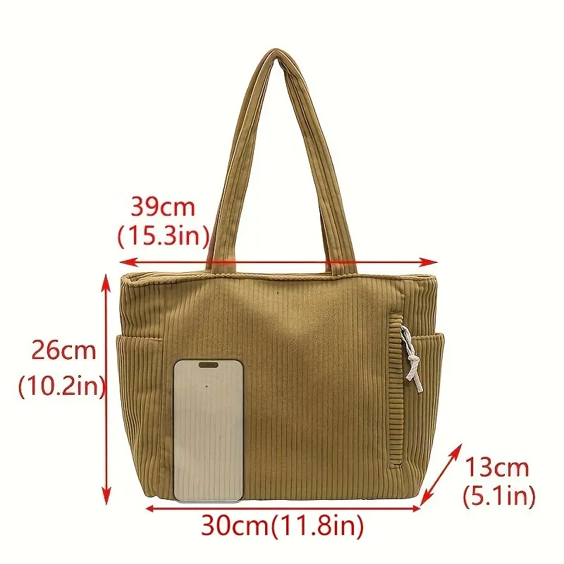 Casual Corduroy Handbag with Zipper