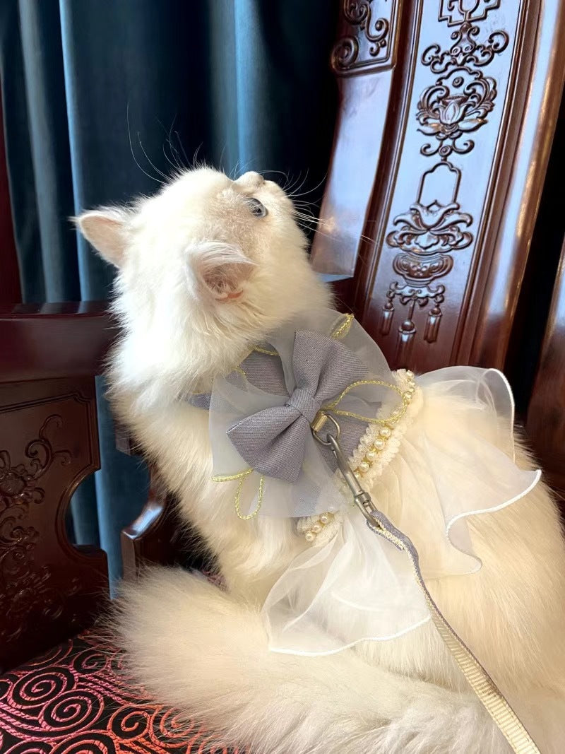 Cute Bowknot Cat Harness Leash Princess Cat Dress Costumes