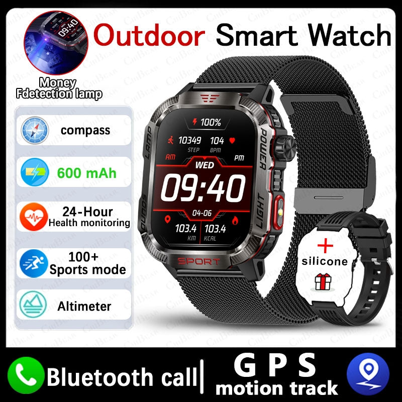 Smart Watch Men Flashlight Compass Waterproof Outdoor Sport Tracker Bluetooth Call Smartwatch