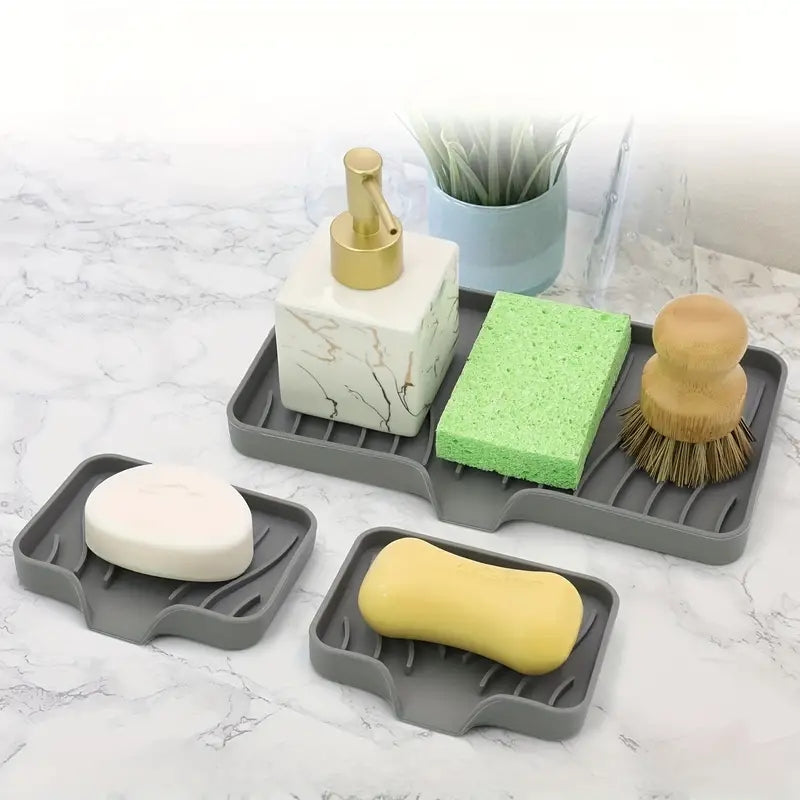 Sink Silicone Tray With Drain Soap Sponge Storage Holder