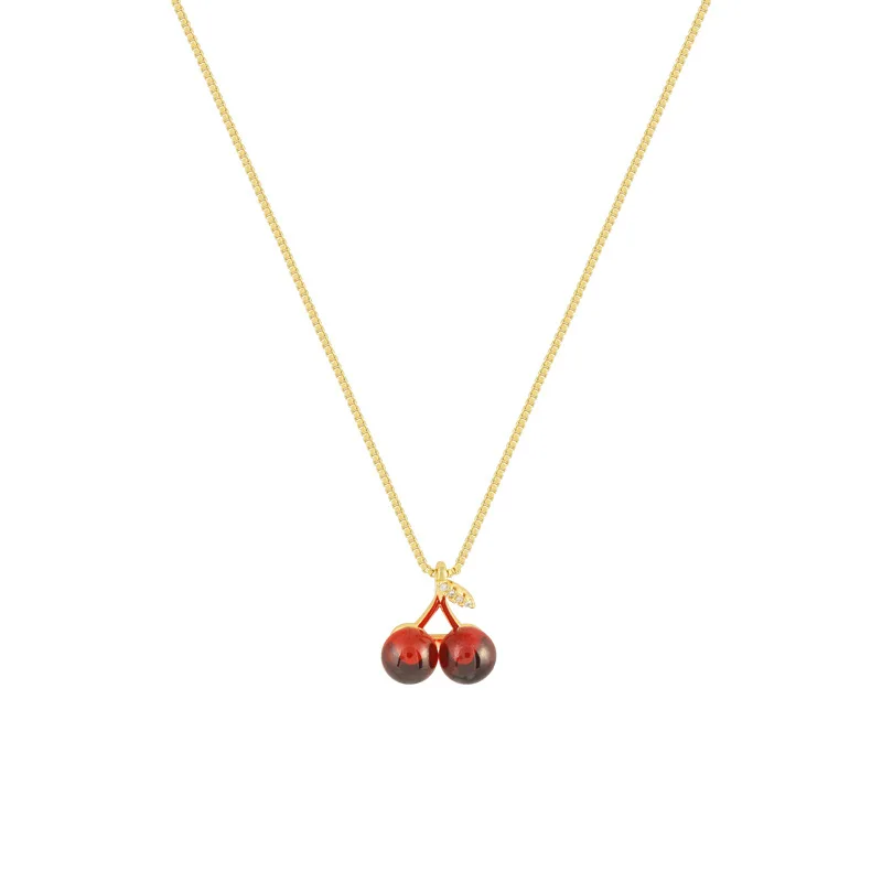 Stainless Steel Wine Red Cherry Gold Colour Pendant