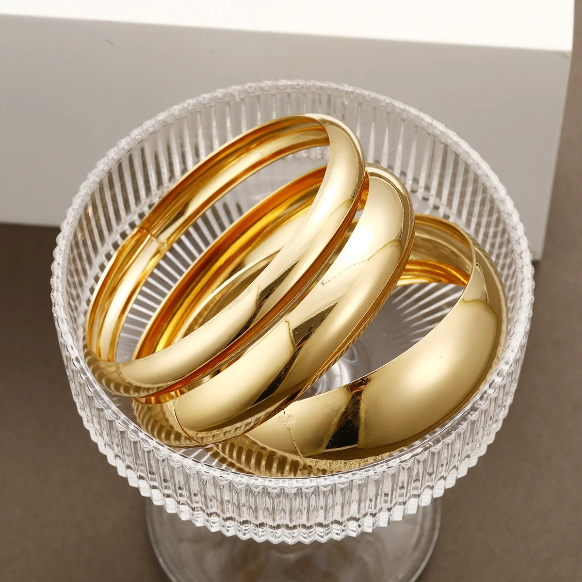 3 Pcs/Set Classic Gold Color Wide Bangles