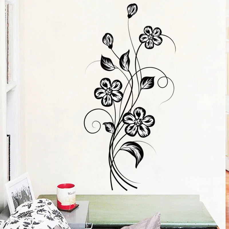 1PC Beautiful Atmosphere Black Flower Sticker