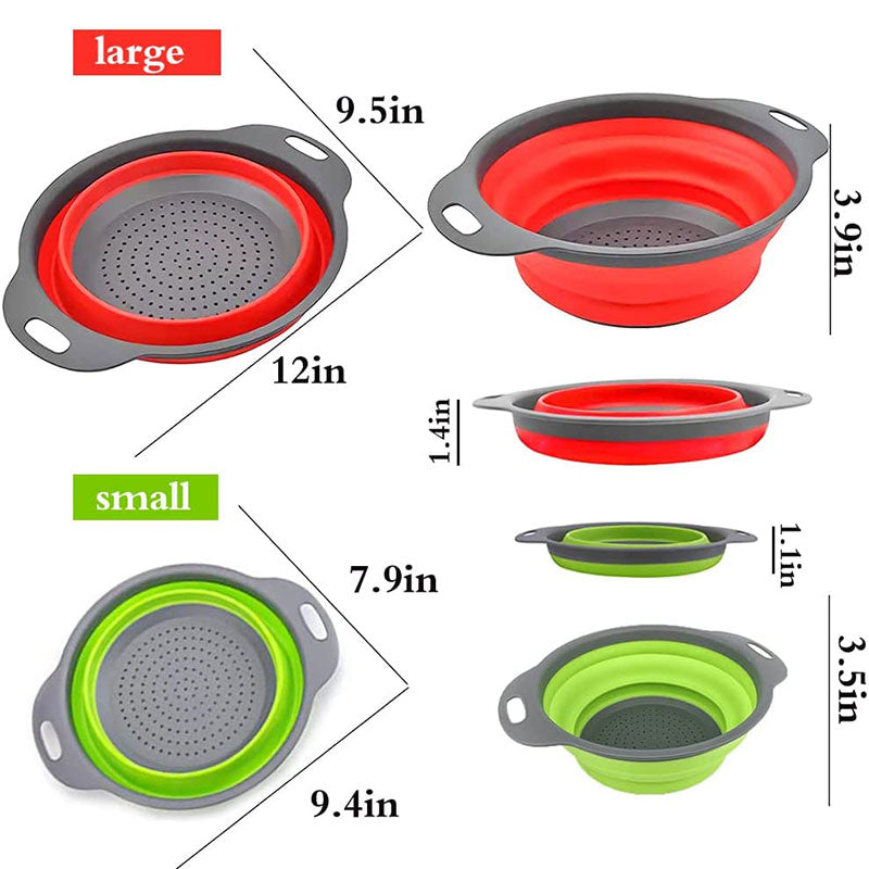 Round Collapsible Colander Silicone Kitchen Fruit Vegetable Washing Basket