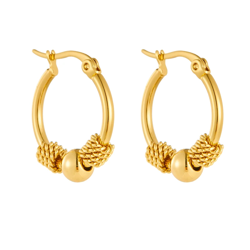 Stainless Steel Golden Hollow Woven Circular Shape Earrings