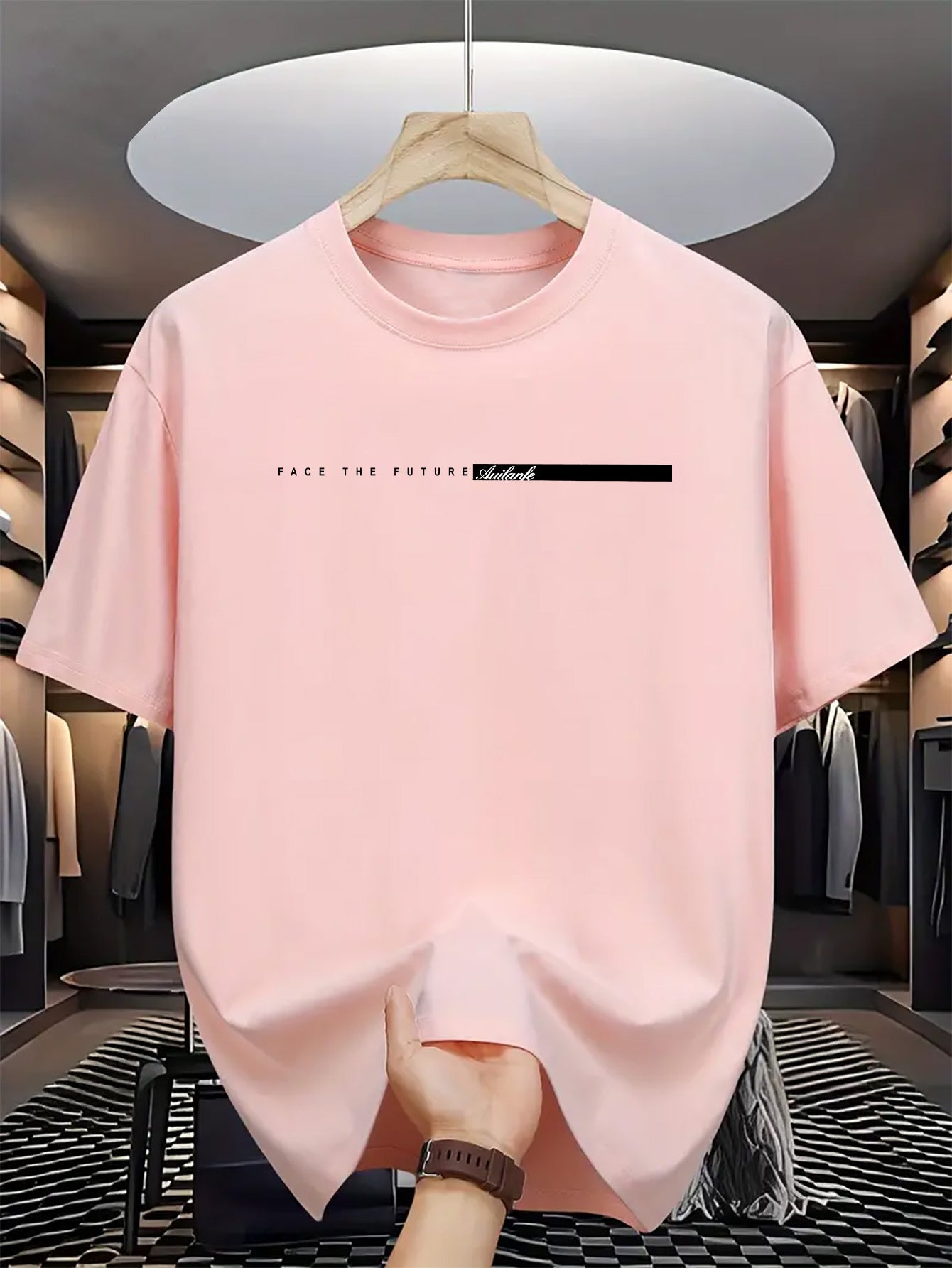 Summer men's 100% cotton casual loose fit large letter print round neck