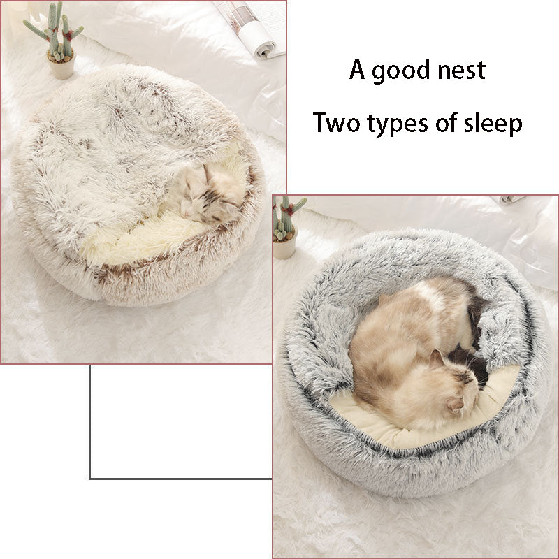 Cat Bed Pet Mattress Warm Soft Plush Pet Bed with Cover Round Cat Dog