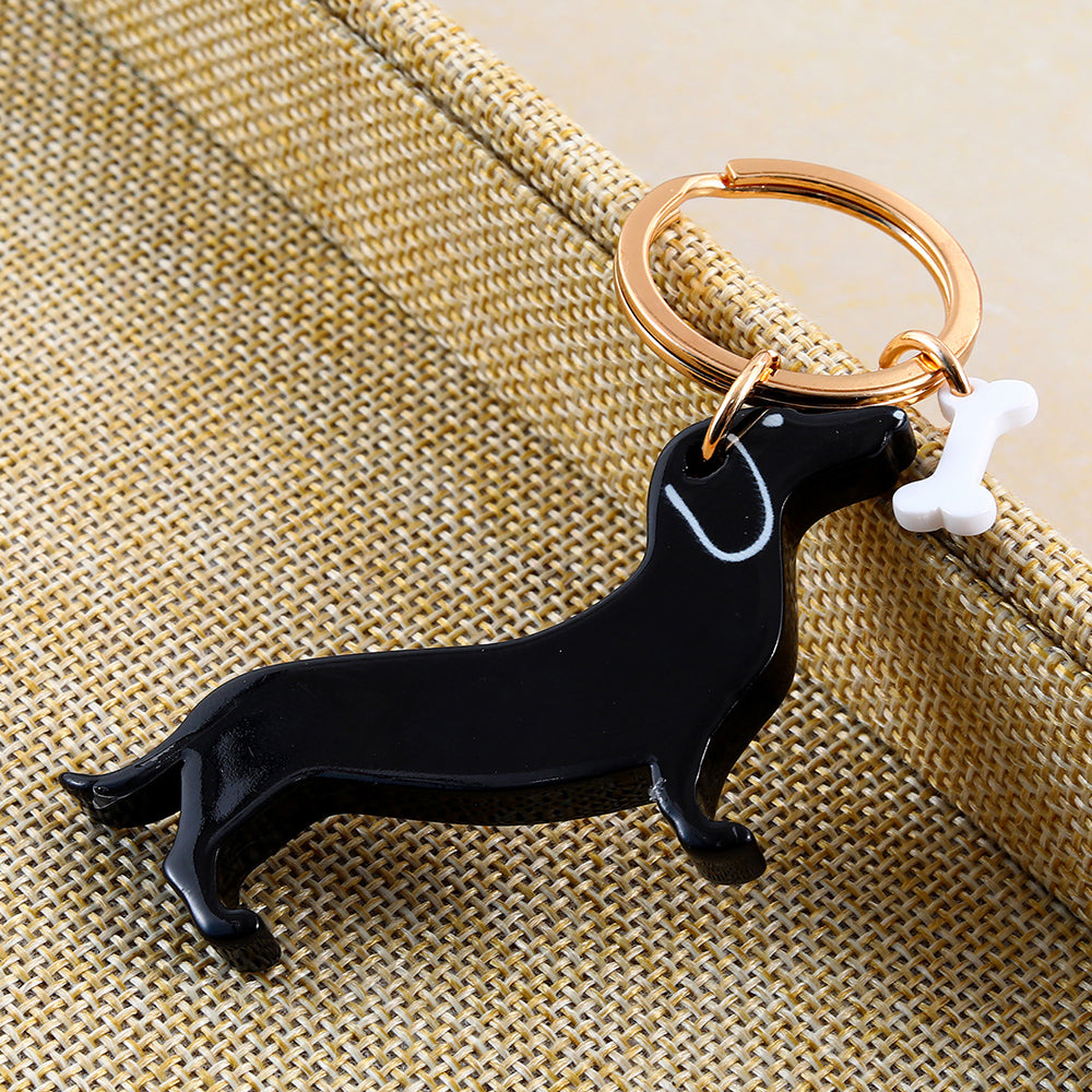 Personalized neon pink dachshund dog keychain