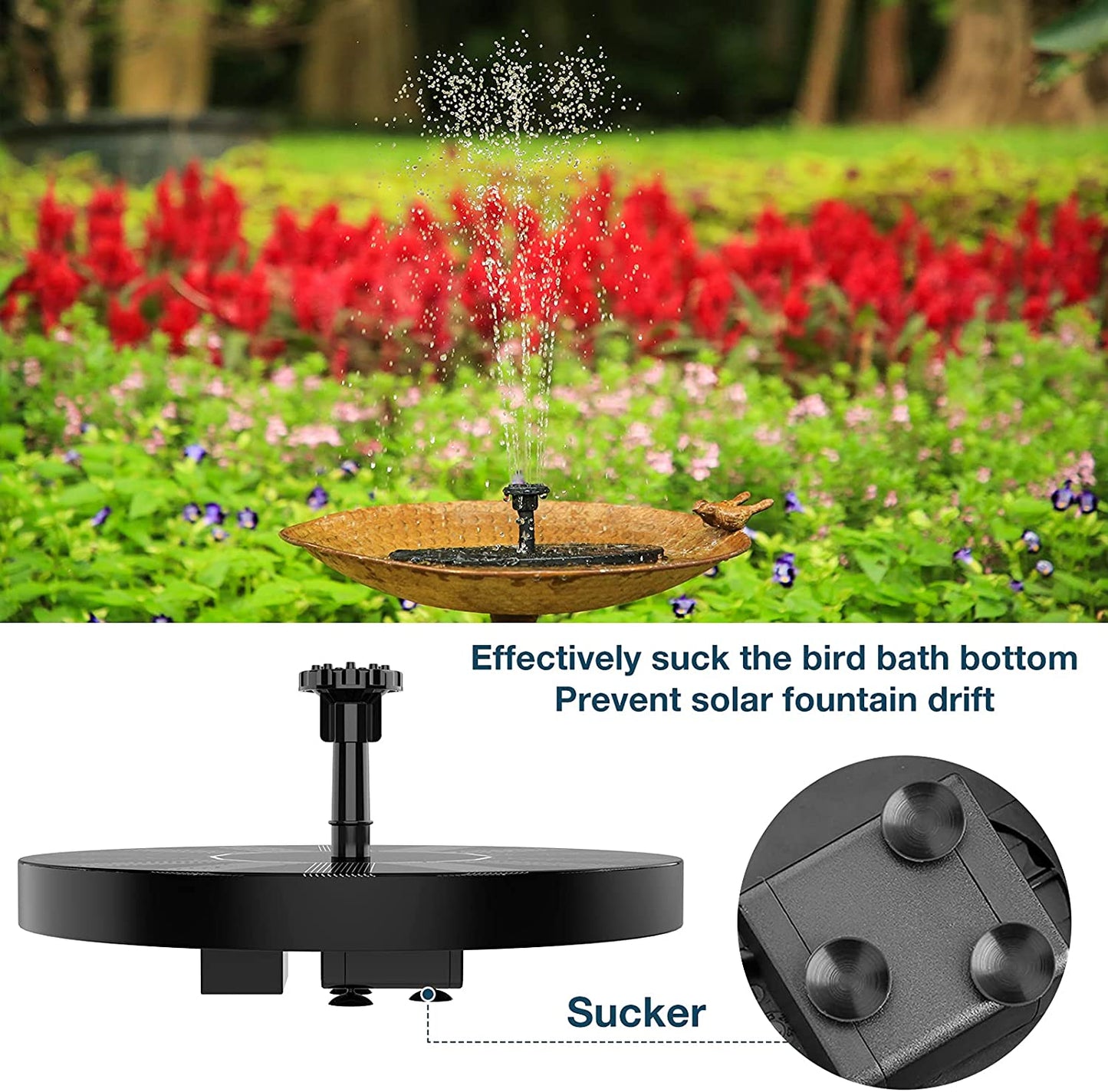 1.5W Solar Fountain Pump, with 6 nozzles Solar Bird Bath Fountain