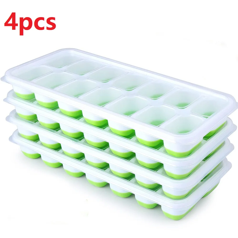 Ice Cube Tray Mold with Lid Silicone Square