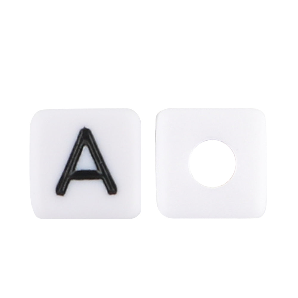 20Pcs 10*10MM Square White Letter Acrylic Beads Mix