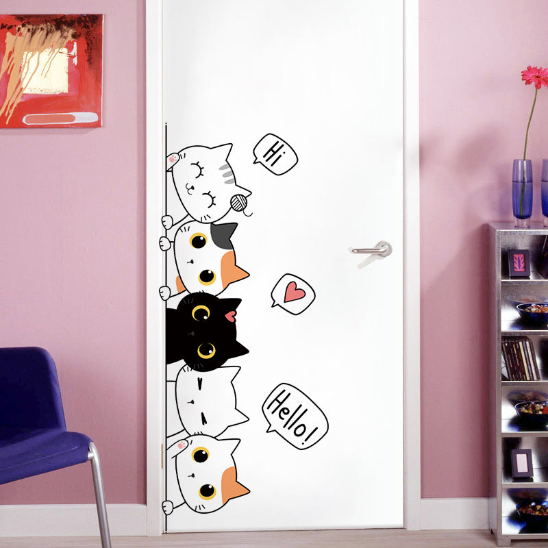 1PC Carton Cute Cat Stickers For Decorating Bedroom Wardrobe Doors