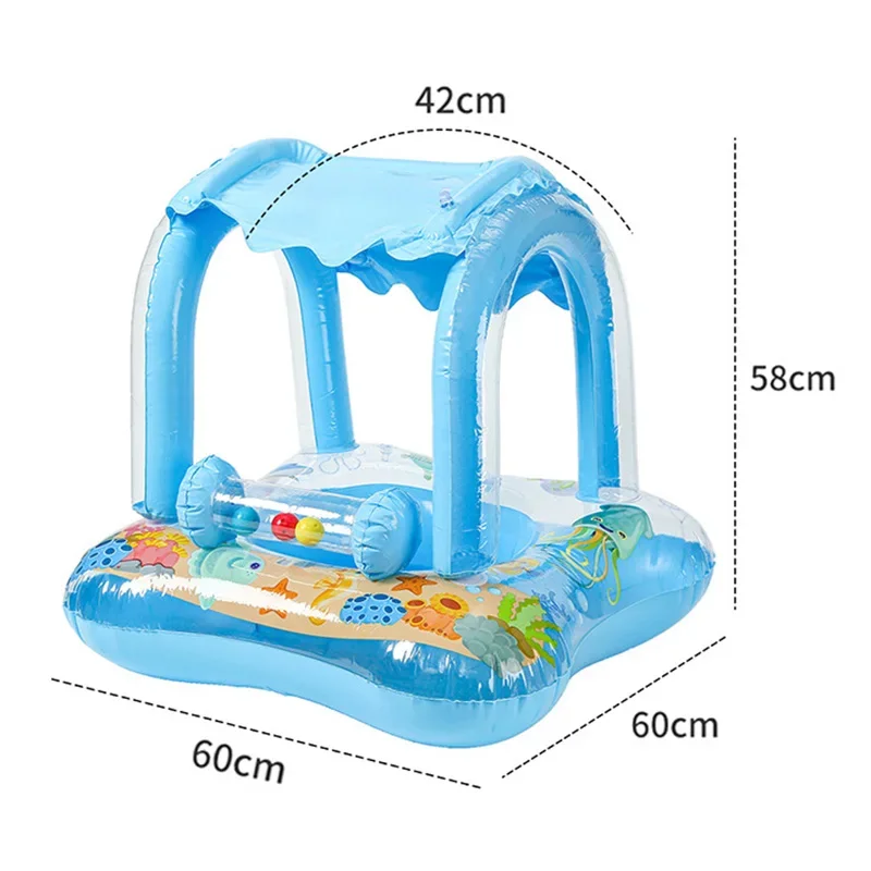 Baby Swimming Float with Sun Canopy Toddler Inflatable Swim Ring