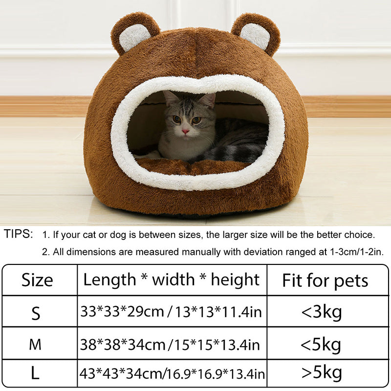 Funny Cat Bed Warm Pet House Soft Long Plush Kitten Lounger Cushion