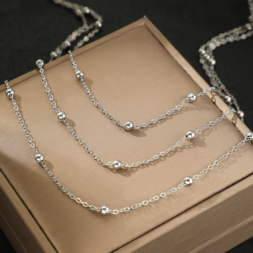 Stainless Steel Necklace New High-end Beads Multi-Layers Chain