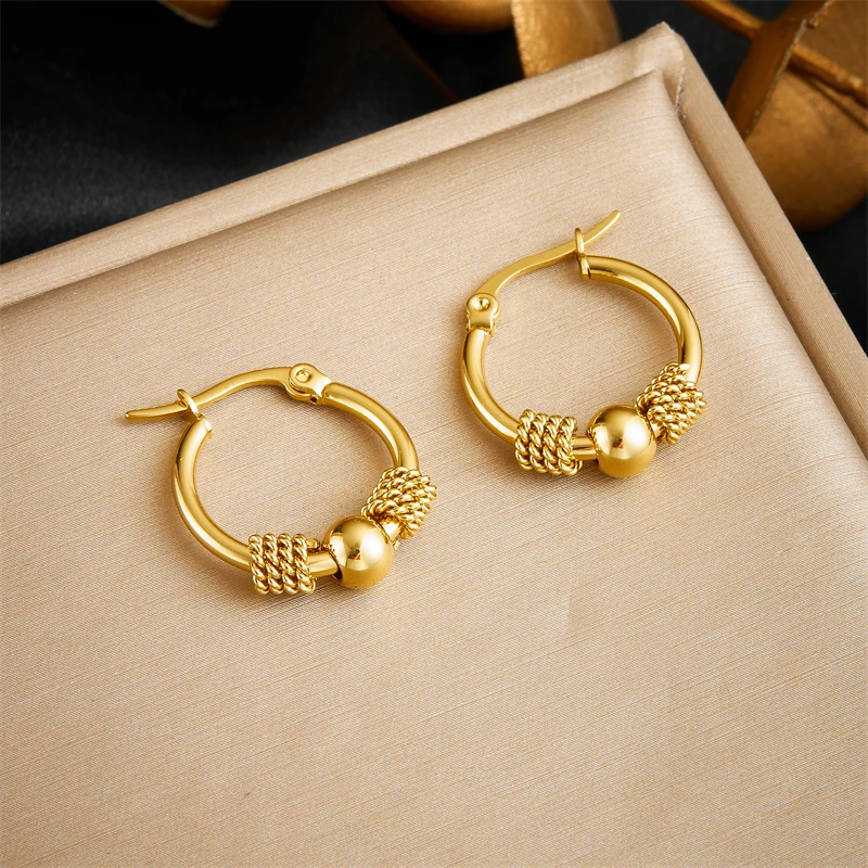 Stainless Steel Golden Hollow Woven Circular Shape Earrings