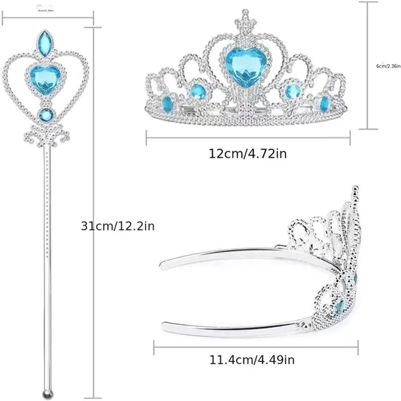 6pcs Rhinestone Tiara Crown and Magic Wand With Glitter Crystal Head