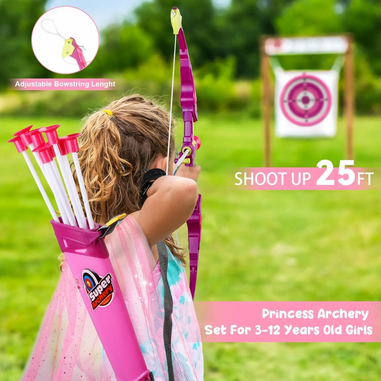 Kids Shooting Set Bow and Arrow Set with Flashing Pink LED Lights