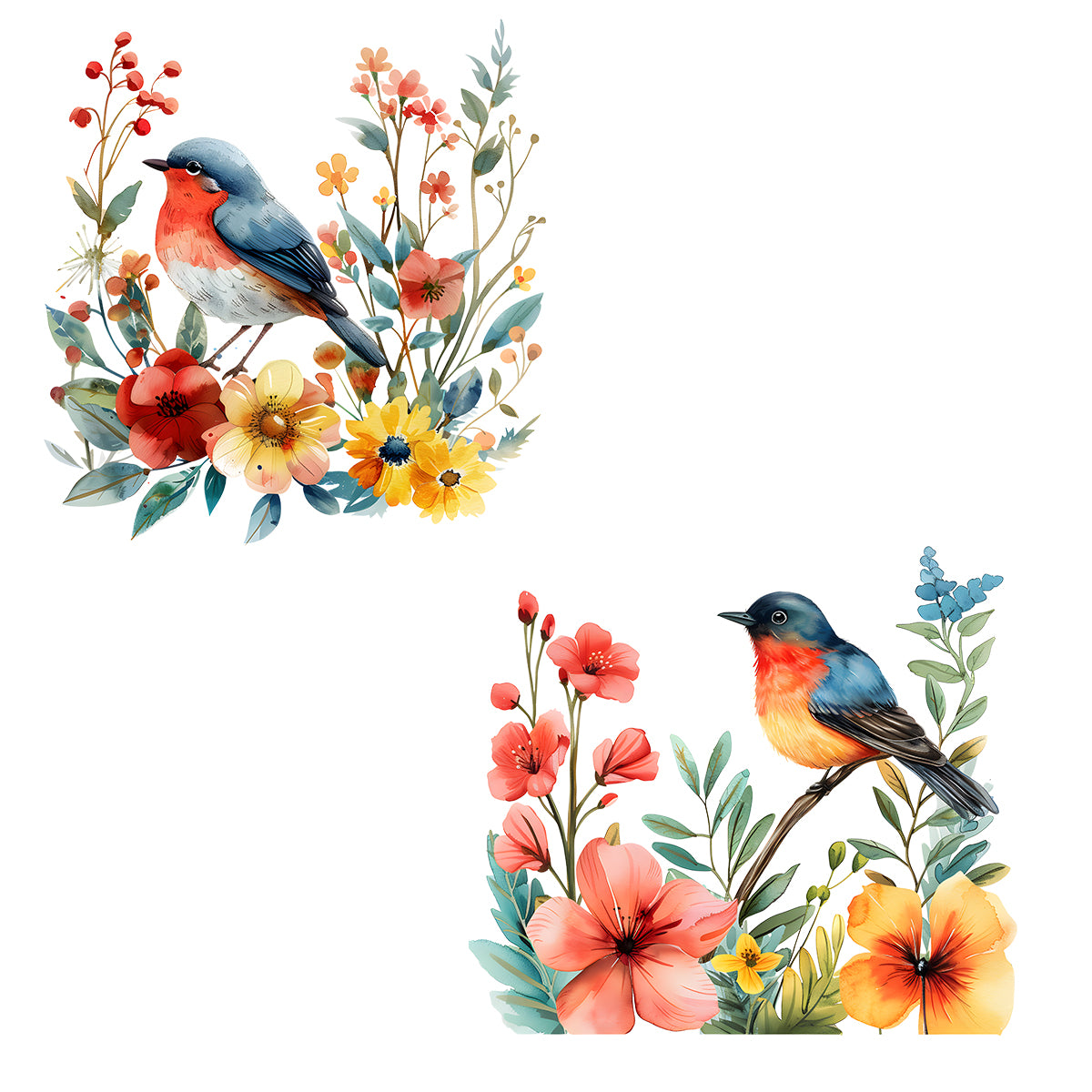 2PCS DIY bathroom sticker bird flower design for bathroom